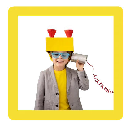 Pupil talking into a tin-can telephone